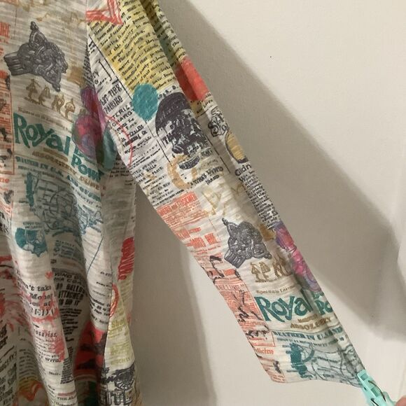 Vintage Y2K Artsy Eclectic Colorful Graphic Newsprint Oversized Shirt Large - Picture 5 of 12